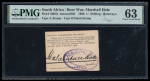1900 South Africa, Boer War, 1 shilling signed Marshall Hole. Highest graded by PMG.