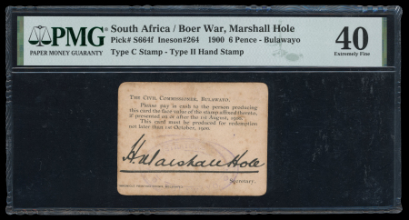 1900 South Africa, Boer War, 6 pence signed Marshall Hole.