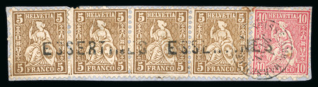 1868, 5 Rp. braun im Viererstreifen