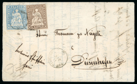 1857, 10 Rp. blau, 3. Berner Druckperiode mit Doppelprägung