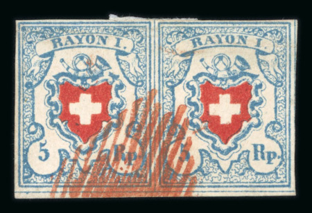 1851, Rayon I hellblau im waagerechten Paar