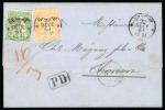 1861, 20 Rp. orange und 40 Rp. grün, auf Brief nach Frankreich