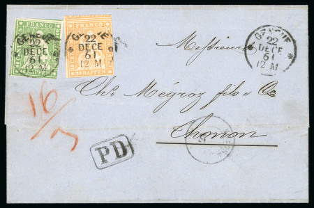 1861, 20 Rp. orange und 40 Rp. grün, auf Brief nach Frankreich