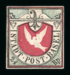 1845, Basler Taube, allseits weissrandiges Prachtstück