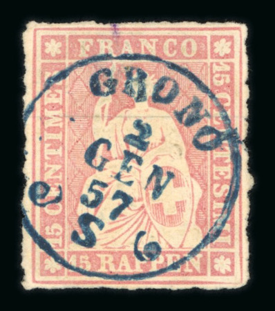 1857, 15 Rp. rot, 1. Berner Druckperiode, allseits weissrandiges Prachtstück