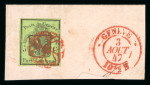 1847, grosser Adler gelbgrün, auf Briefstück