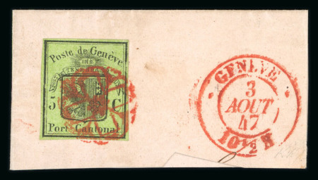 1847, grosser Adler gelbgrün, auf Briefstück