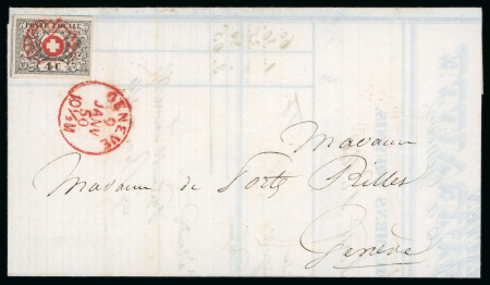 1850, Waadt 4, auf Ortsfaltbrief von Genf