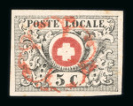 1850, Waadt 5, mit rotem Punkt im weissen Kreuz