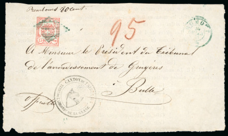 1853, Rayon III grosse Wertziffern, entwertet mit grüner eidgenössischer Raute