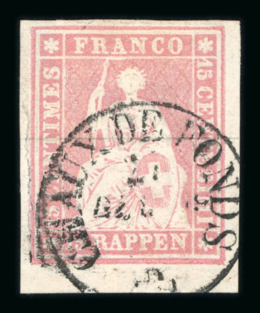 1856, 15 Rp. rot, 1. Berner Druckperiode, mit breiter unterer rechter Bogenecke
