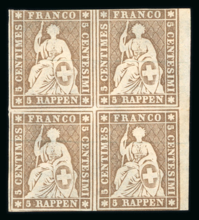 1856, 5 Rp. braun 1. Berner Druckperiode, 4er Block