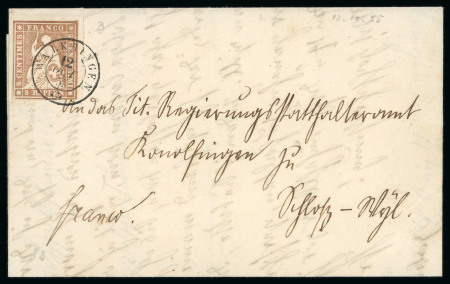 1855, 5 Rp. braun, 2. Berner Druckperiode, auf Faltbrief