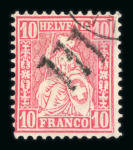 1867, 10 Rp. rot, entwertet mit schwarzer Postkreiszahl III von Langnau