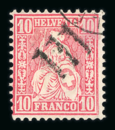 1867, 10 Rp. rot, entwertet mit schwarzer Postkreiszahl III von Langnau