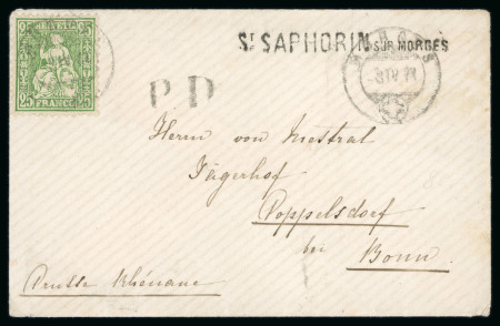 1871, 25 Rp. grün, auf Brief von St Saphorin sur Morges