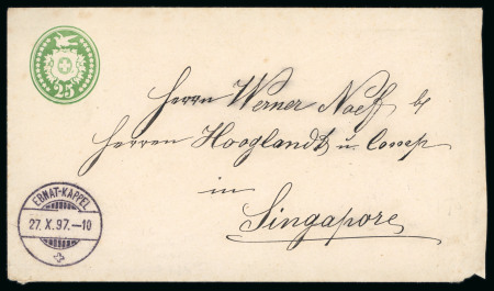 1897, Tüblibrief 25 Rp. grün nach Singapur