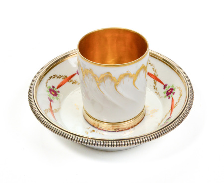 GEORGE FALKENBERG Tasse et Soucoupe en Vermeil et Porcelaine