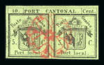 1843, Doppelgenf, mit Druckabart im linken Rand
