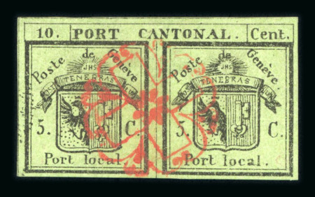 1843, Doppelgenf, mit Druckabart im linken Rand