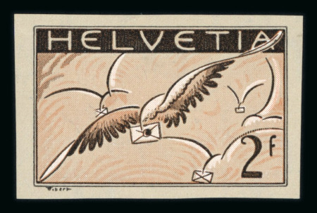 1935, Flugpost 2 Fr., auf geriffeltem Faserpapier ungezähnt