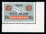 1938, Flugpost 75 auf 50 Rp. mit Aufdruck Pro Aero