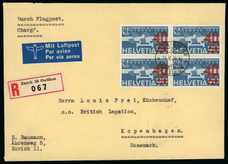 1938, Flugpost 40 auf 90 Rp. mit hellrotem Aufdruck