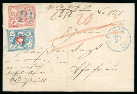 1854, Rayon III grosse Wertziffern, zusammen mit Rayon I hellblau