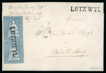 1861, 10 Rp. blau, im senkrechten Paar, 4. Berner Druckperiode