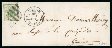 1853, Genfer Ganzsachenausschnitt, auf Damenbrief von Chêne nach Genf