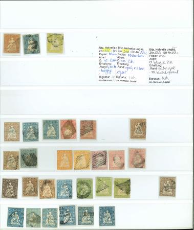 1854-1862, Strubel Sammlung auf 2 Seiten von 68 gestempelten Marken