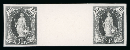 1891, Stehende Helvetia Probedruck 3 Fr. schwarz/weiss