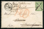 1863, 40 Rp. grün, 4. Berner Druckperiode, auf Trauerbrief von Allevard nach Onex