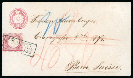 1873, Tüblibrief 10 Rp. in Mischfrankatur mit Deutschem Reich Brustschild 1 Groschen