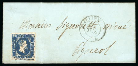 1852, Kanton Genf, Faltbrief frankiert mit Sardinien, 1. Ausgabe, 20c blau