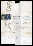 1859 20 Gr. and 10 Gr., on entire dated 30 September from Messina to Venice, written in English. Stamps with close to good margins, tied by the two-line Messina despatch handstamp at centre. Various manuscript rate marki