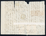 1859 ½ Gr. Plate II pair and single, together with a 2 Gr., on part entire dated 14 April from Palermo to Realbuto. The left side of the entire is missing and has been used to reinforce the reverse. Fine appearance and a