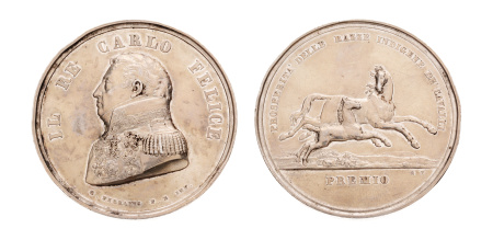 Italy, Sardinia, 2 medals, Carlo Felice, 1821-1831, silver and bronze.