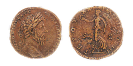 Roman Empire,  Marcus Aurelius, 161-180, sestertius. XF