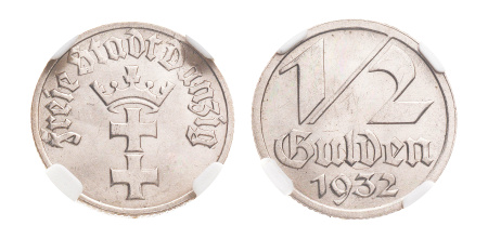 Danzig, Free City 1920-1933, 1932, 1/2 Gulden MS 63.