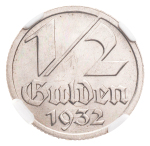 Danzig, Free City 1920-1933, 1932, 1/2 Gulden MS 63.