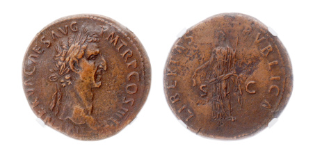 Roman Empire,  Nerva, 96-98, sestertius, 28.41 g. NGC XF