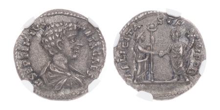 Roman Empire,  Geta, 209-211, Denarius (20 mm).NGC XF