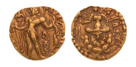Gupta, Chandragupta II, Archer, 8.10 g. AV dinar