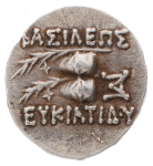 Bactria, Eukratides I, c. 170-145 BC, AR obol, 0.69