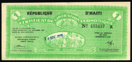 Haiti, 1962, Certificat de Liberation Economique, 1, 5, 25 gourdes. 160 banknotes.