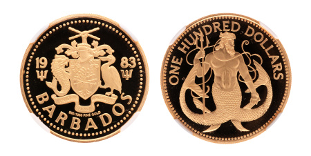 Barbados, 1983, AU 100 dollars, .0998 oz, only 484 ex minted.