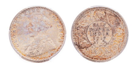 India, 1915(C), Ag half rupee, George V.
