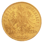 Austria, 1892, AV 8 Florins / 20 Francs, 6.46 g. restrike.