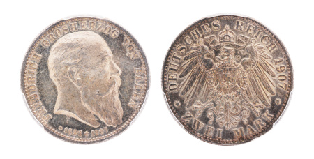 Germany, Empire Baden 1907, Friedrich I, AR 2 mark
